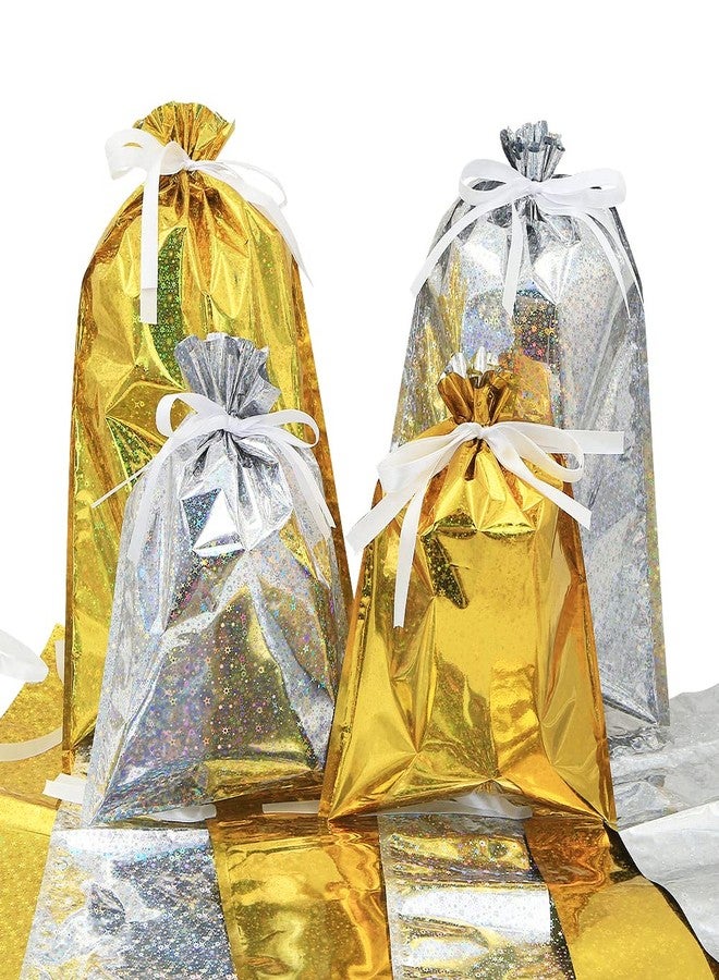 Geluode 20pcs Drawstring Goodie Gift Bags, Party Favor Bags, Gift Wrapping Bag, Holiday Treats Bags with Ribbon Ties and Tags in 2 Sizes of 2 Colors, for Families Friends Kids in All Occasion of Celebration - Image 1